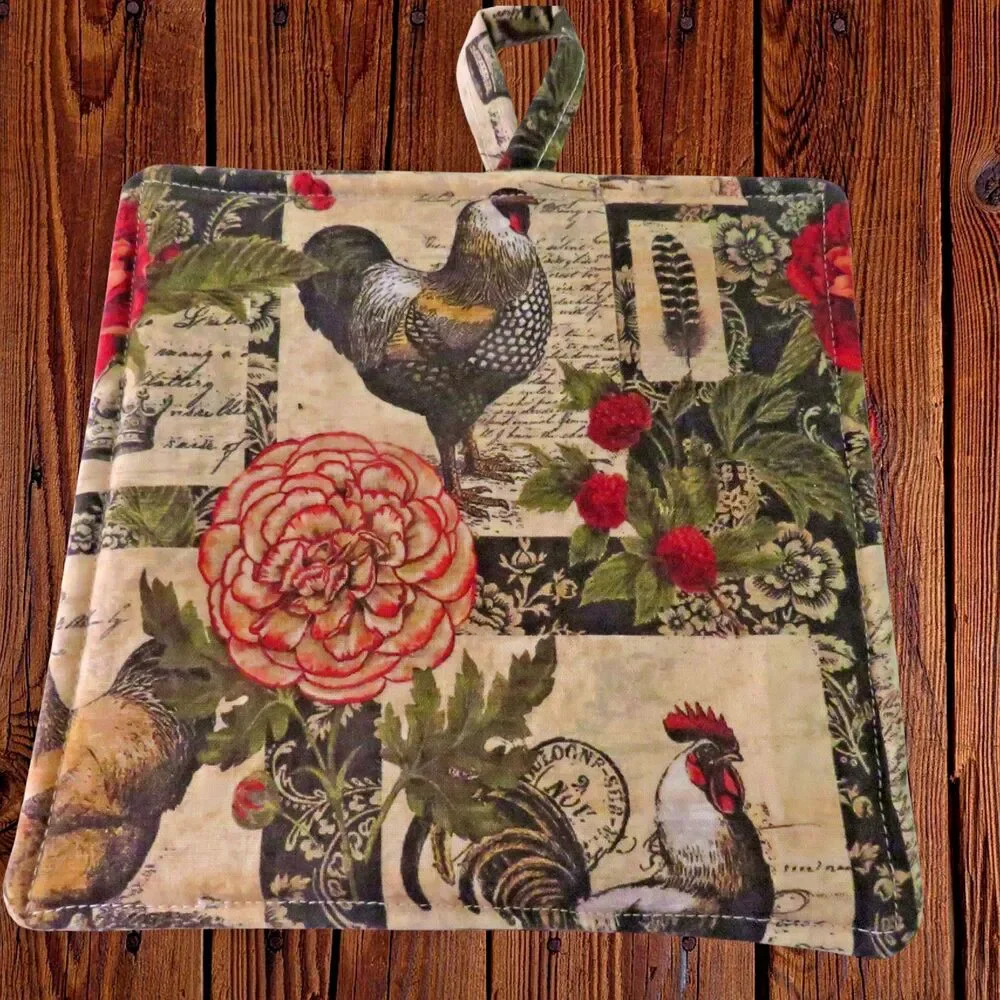 Handmade Potholder, Chickens